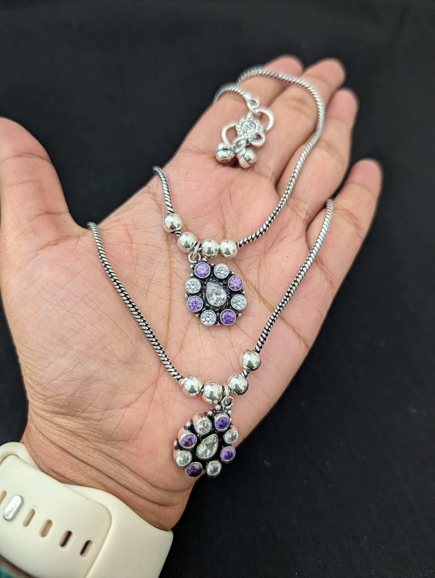 Oxidized Silver plated CZ Anklets - D3