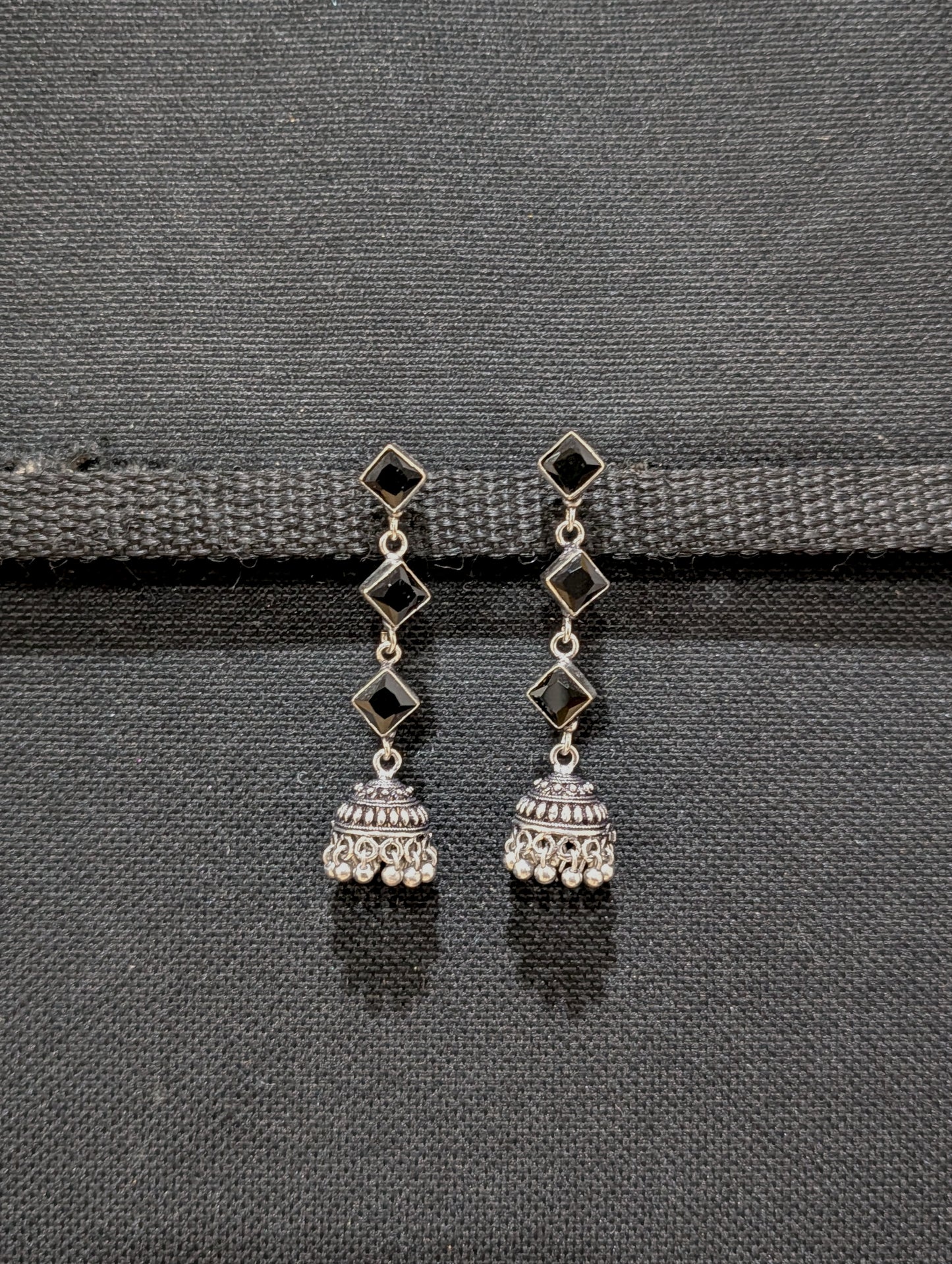 Oxidized Silver Diamond design Jhumka Earrings