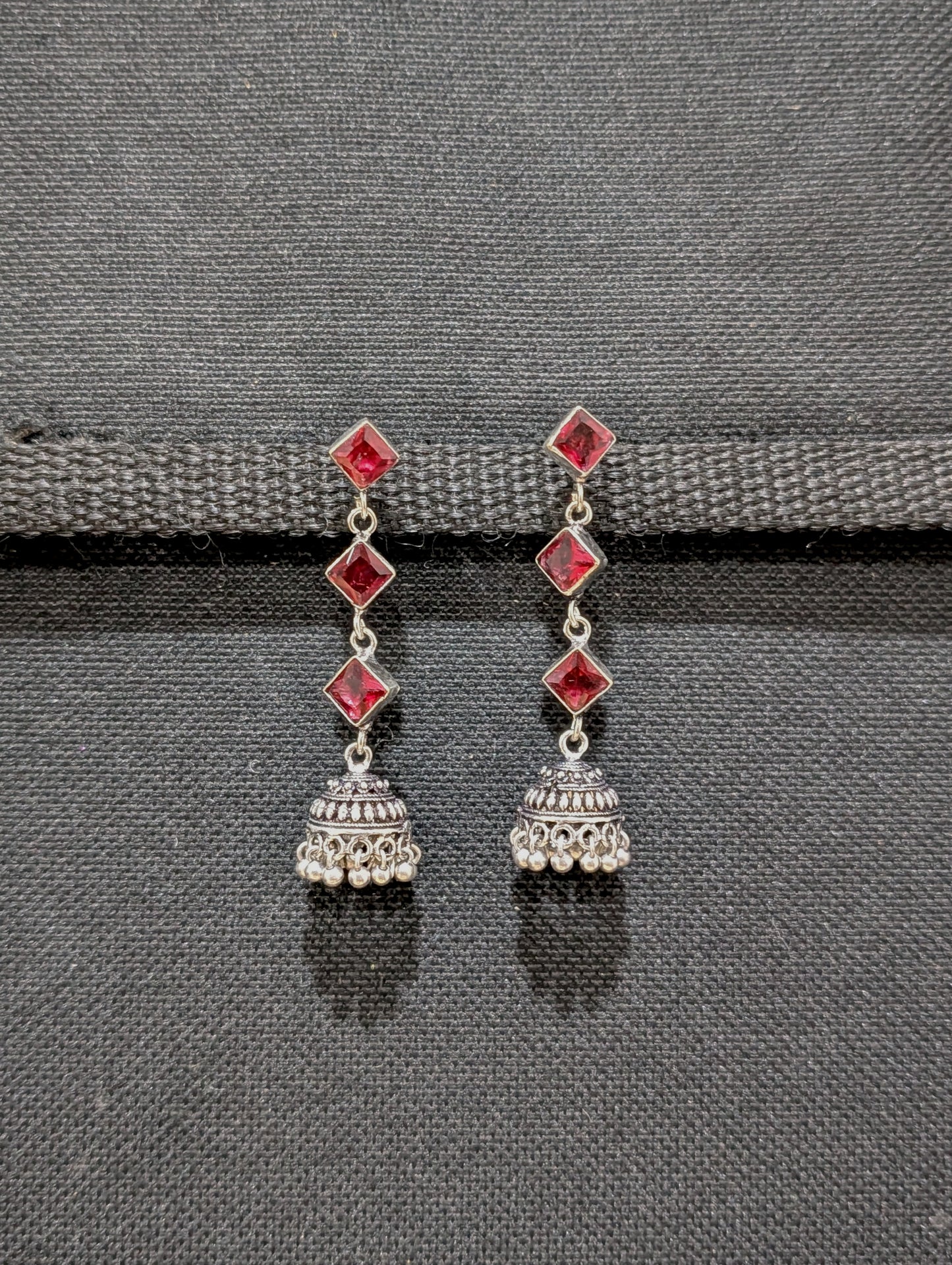 Oxidized Silver Diamond design Jhumka Earrings