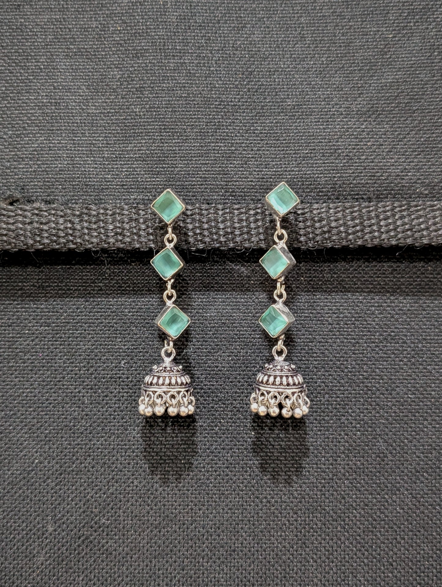 Oxidized Silver Diamond design Jhumka Earrings