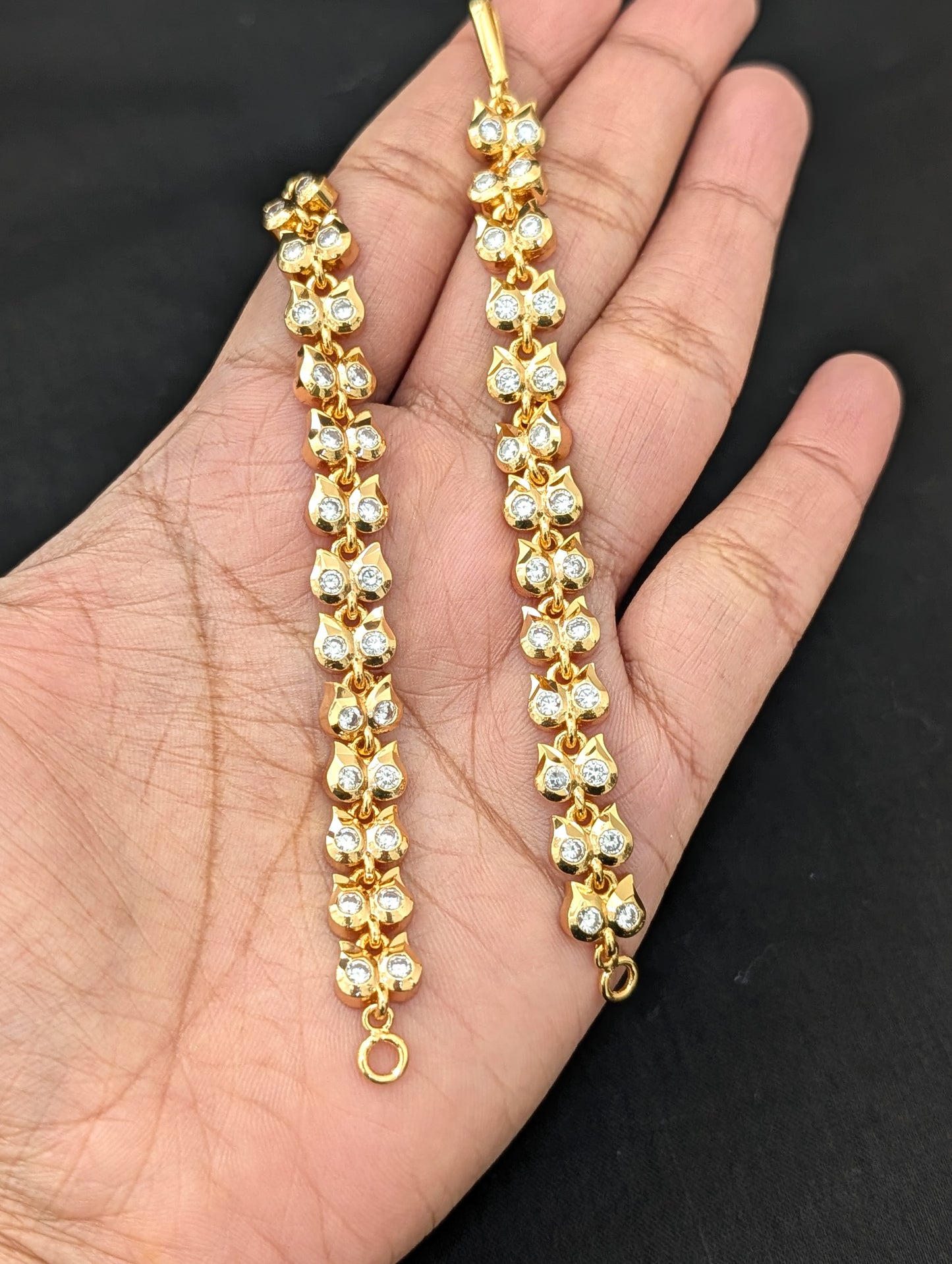 One gram gold plated CZ stone Mango earrings chain / Maatal - Simpliful