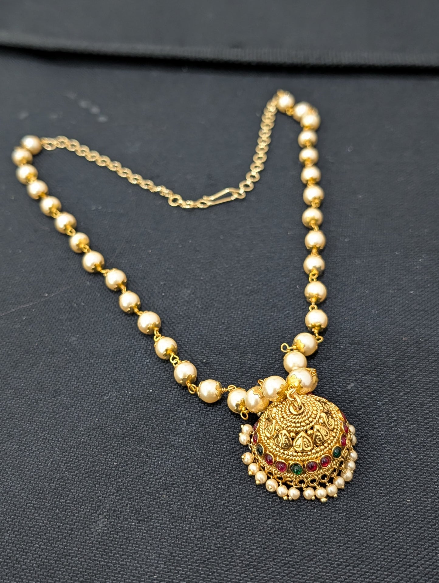 Gold plated Jhumka dangle Pearl chain Necklace