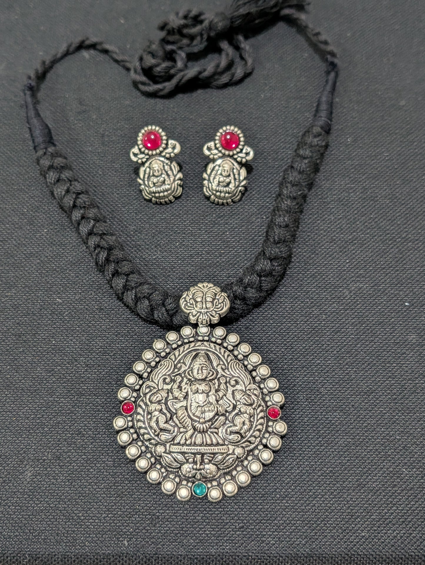 Resin bead Oxidized silver Dori thread Choker Necklace set  - D2