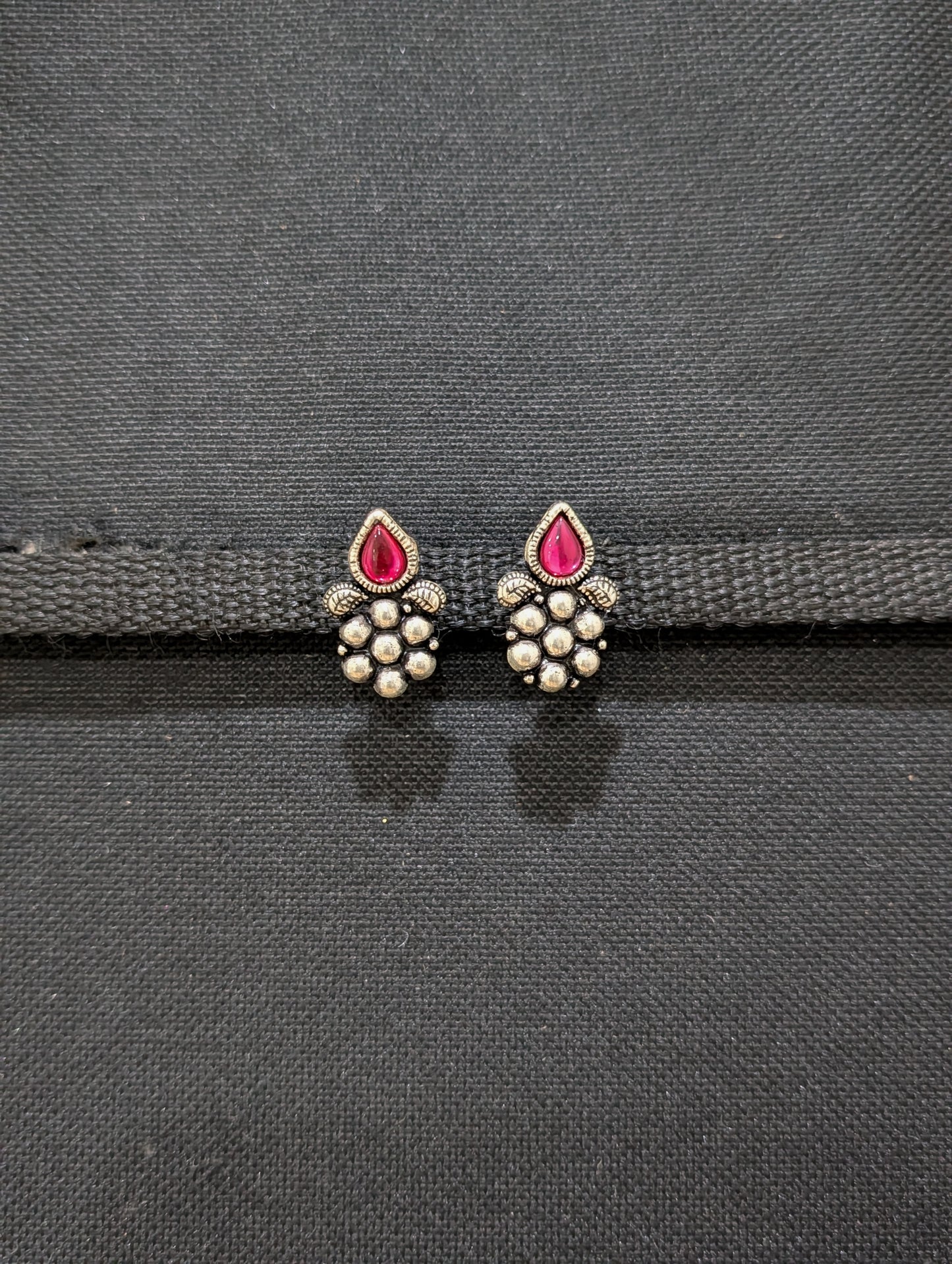Oxidized silver Pink Resin stone Stud earrings