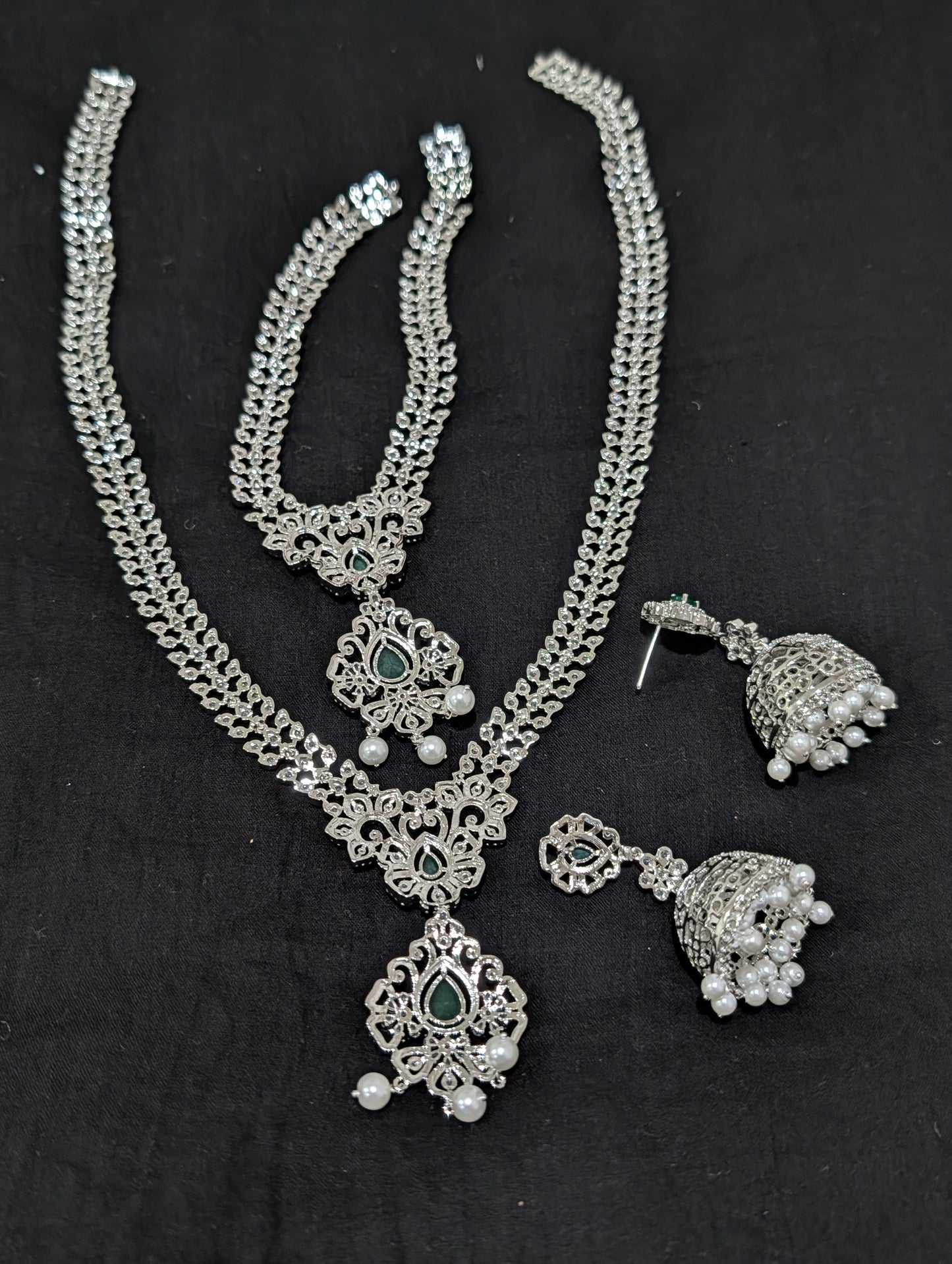 White gold plated Combo CZ Necklace and Earrings set