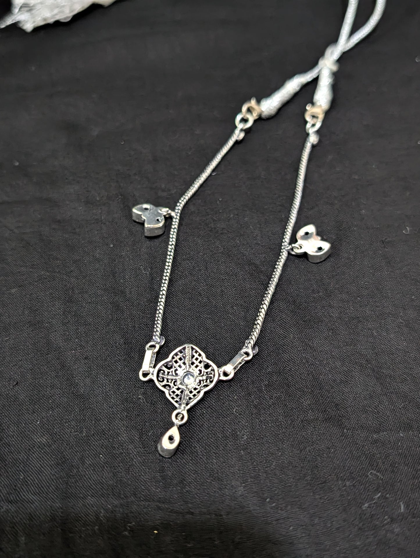 Oxidized silver CZ Choker Necklace