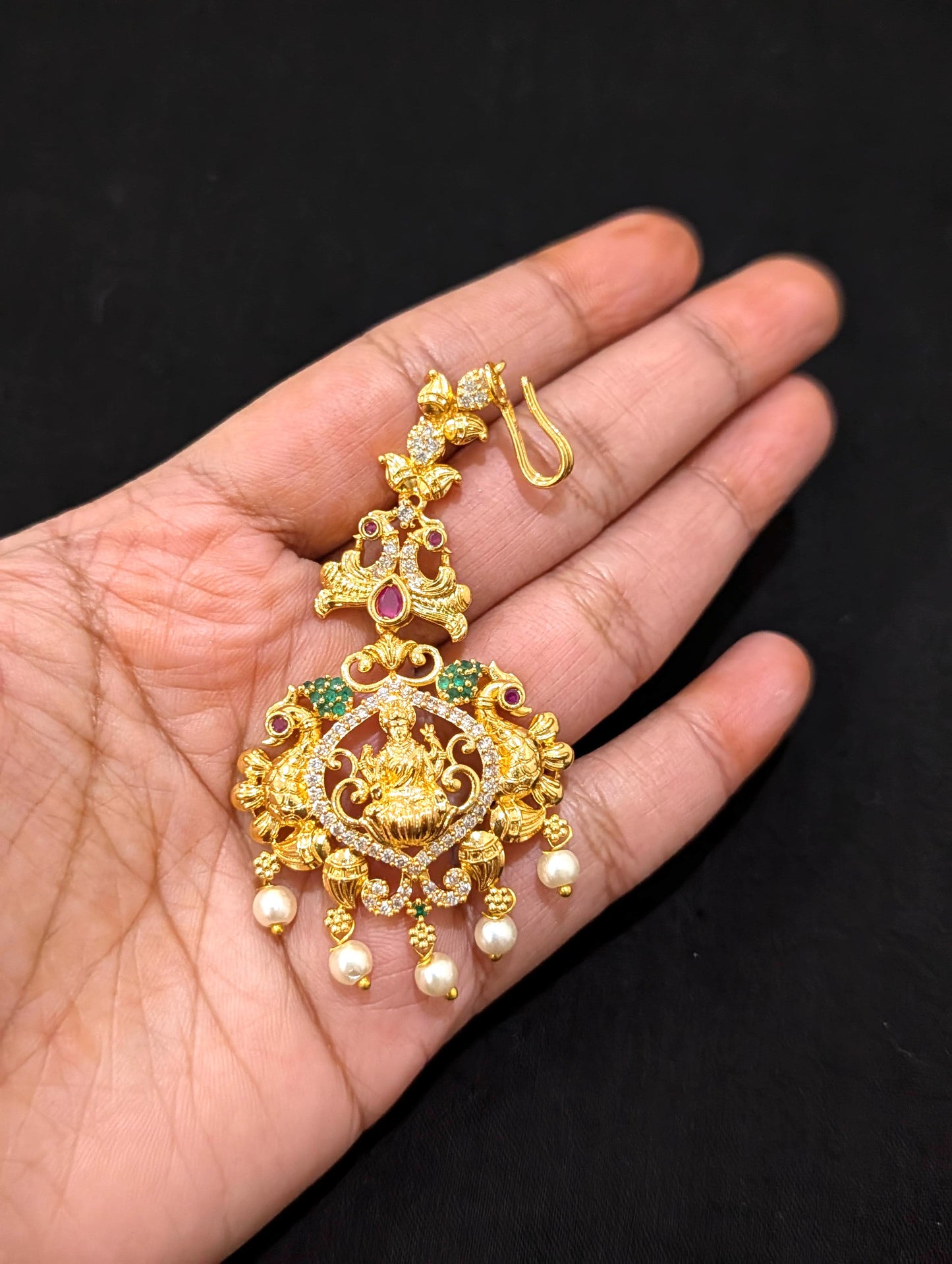 Micro gold plated CZ Goddess Lakshmi Maang Tikka
