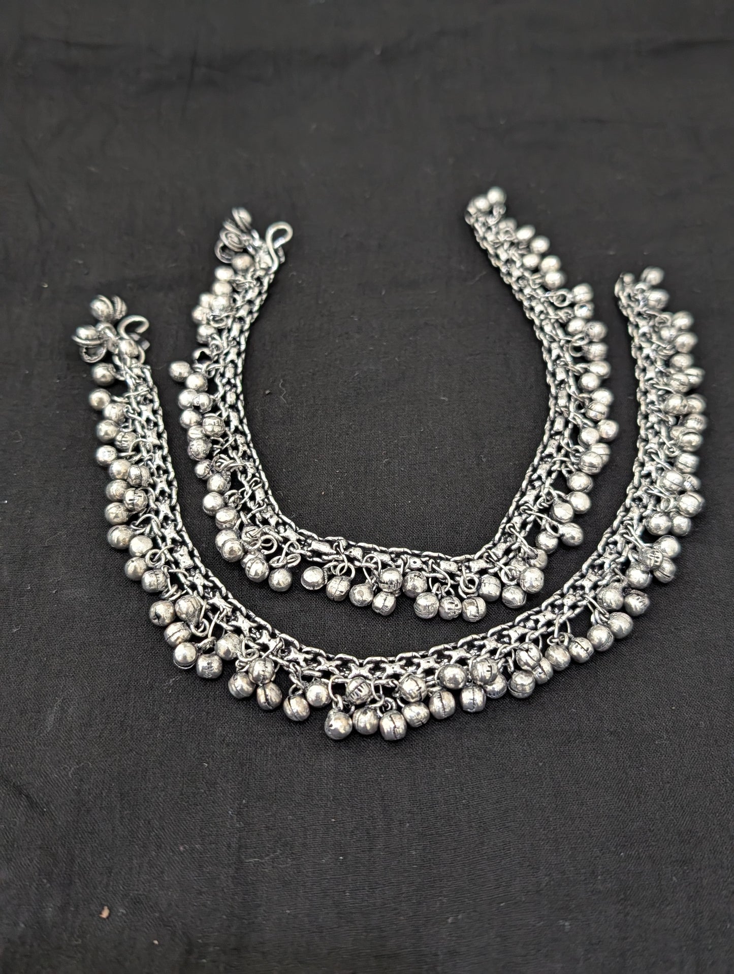 Ghunghru bead Oxidized Silver Anklets - D1