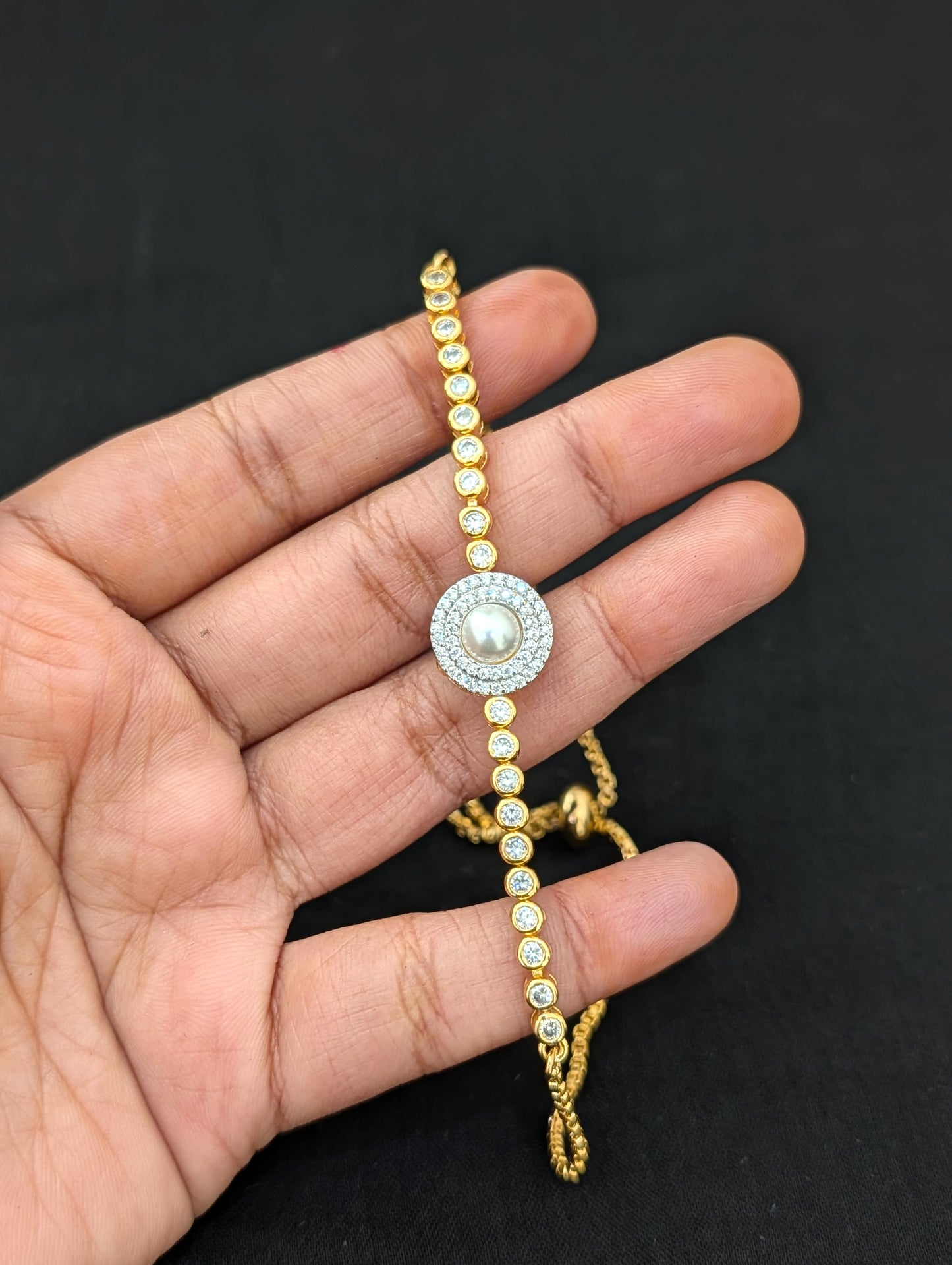CZ stone One gram Gold plated adjustable Bracelet - D1