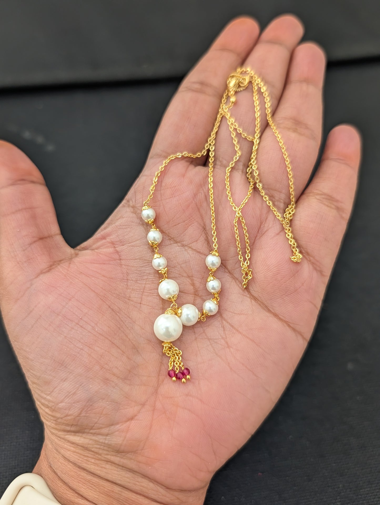 Micro Gold plated Pearl chain Necklace