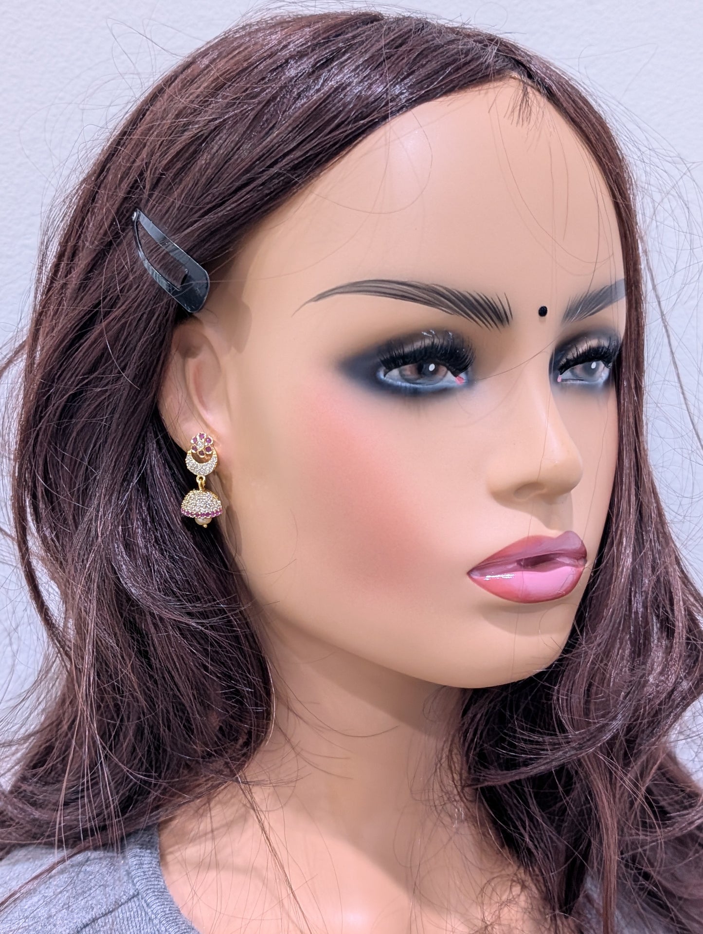 Small CZ Jhumka Earrings - Chandbali design