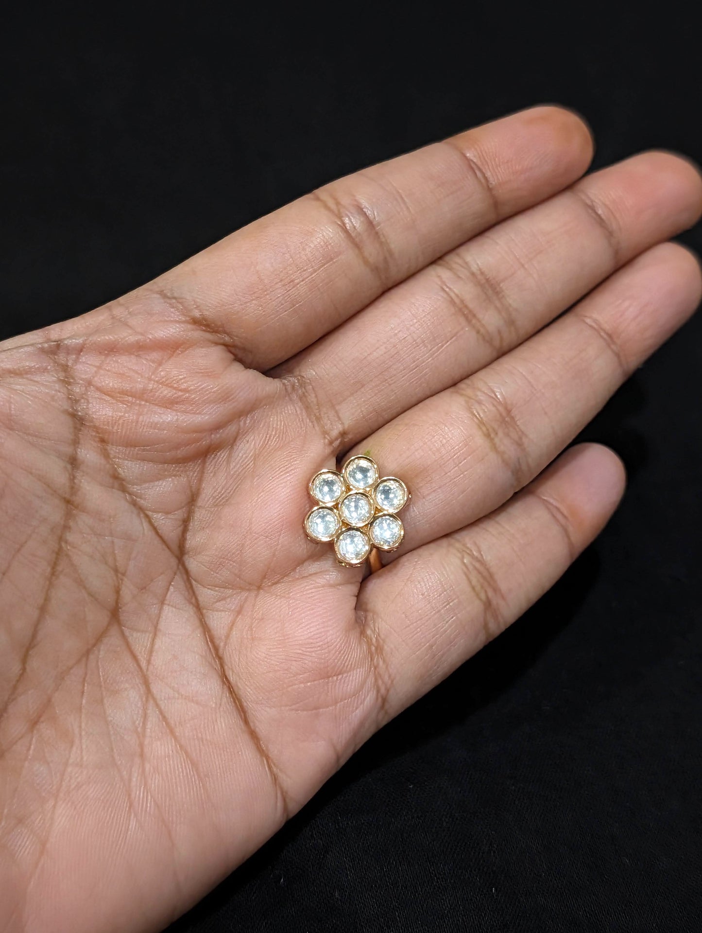 Flower Kundan Light Rose gold adjustable Finger rings