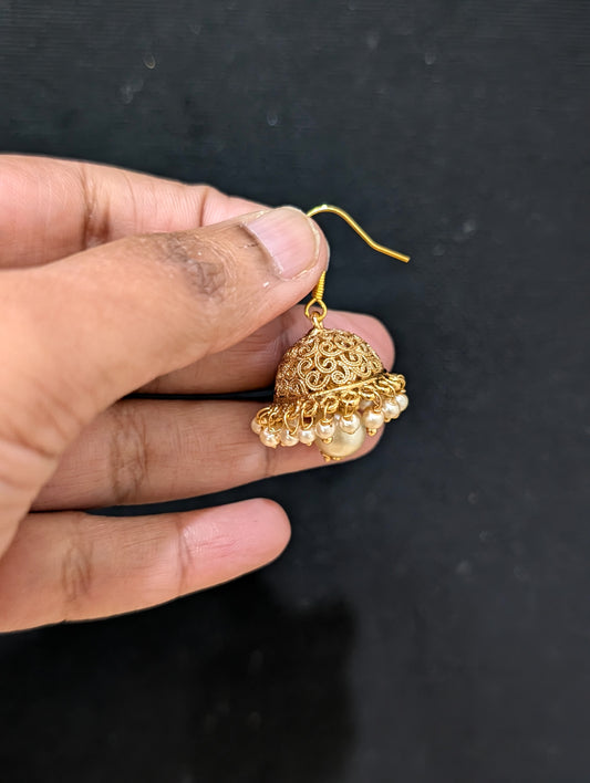 Gold plated Filigree hook drop Jhumka Earrings