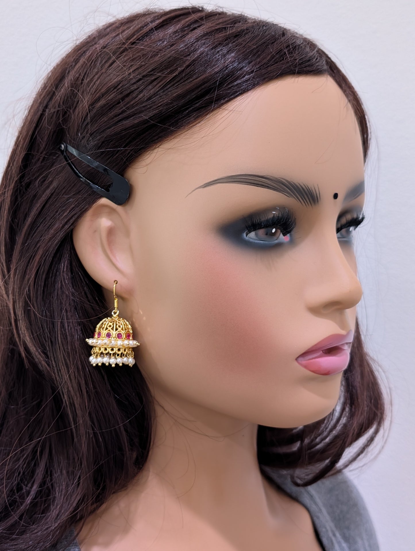 Micro gold plated CZ hook drop Jhumka Earrings - Simpliful