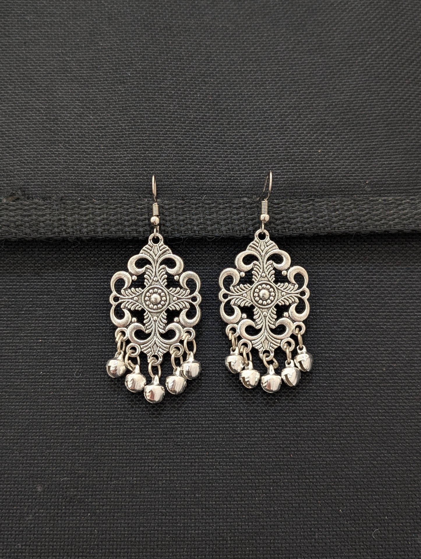 Ghunghru bead Antique silver hook drop Earrings - 4 designs - Simpliful