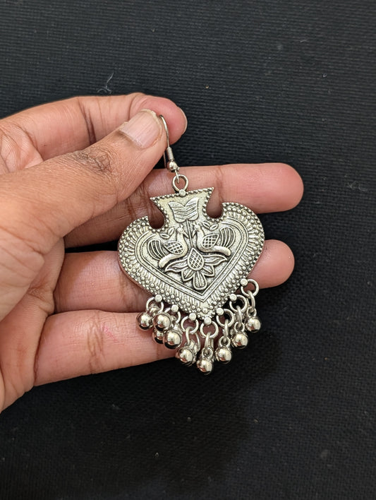 Oxidized Silver Peacock Large Hook Earrings - Simpliful