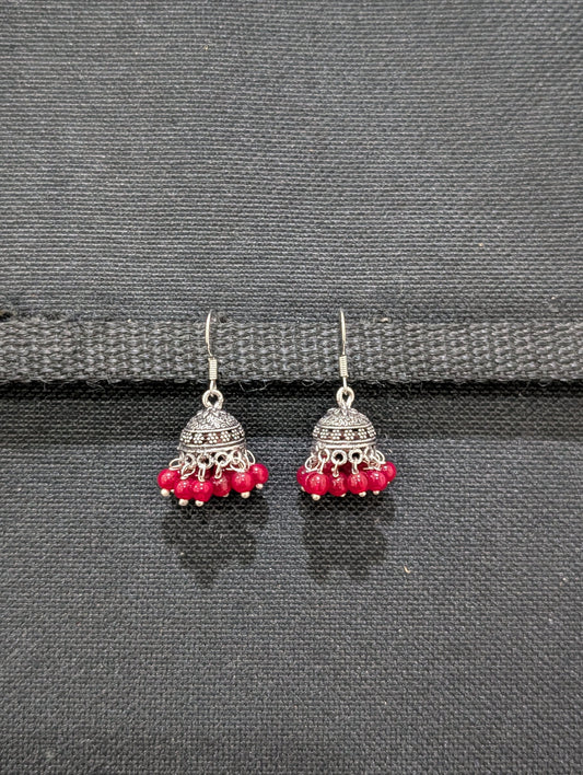 Oxidized silver mini beaded hook drop jhumka Earrings - Simpliful