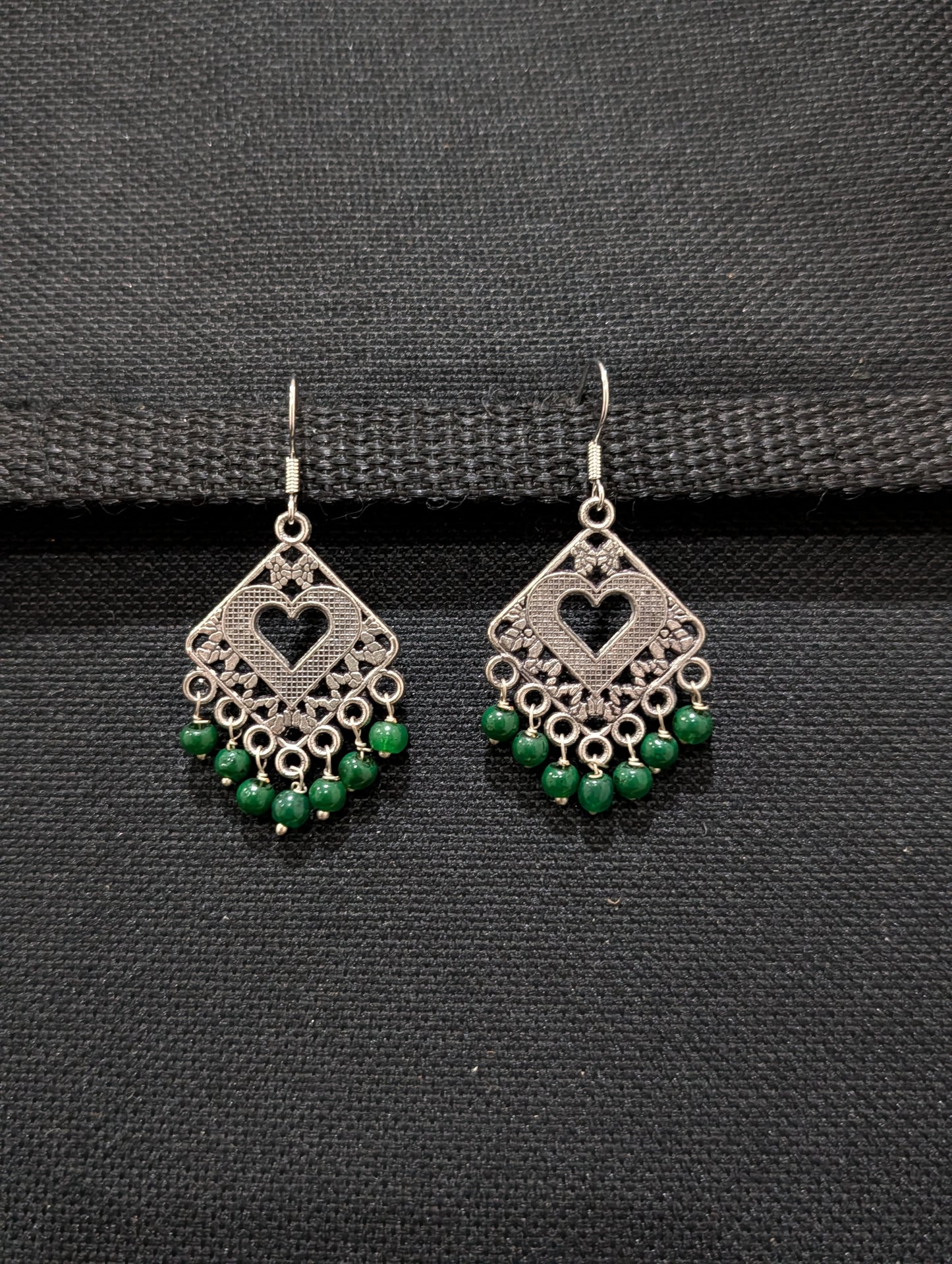 Oxidized silver beaded dangle Earrings - 2 designs - Simpliful