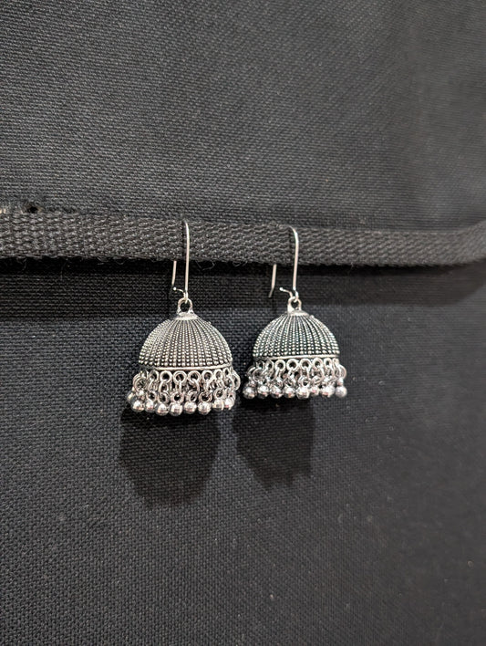 Oxidized Silver Hoop Medium Jhumka earrings