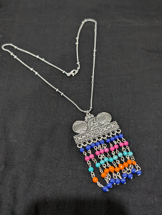 Oxidized Silver multi color bead dangle Pendant Necklace