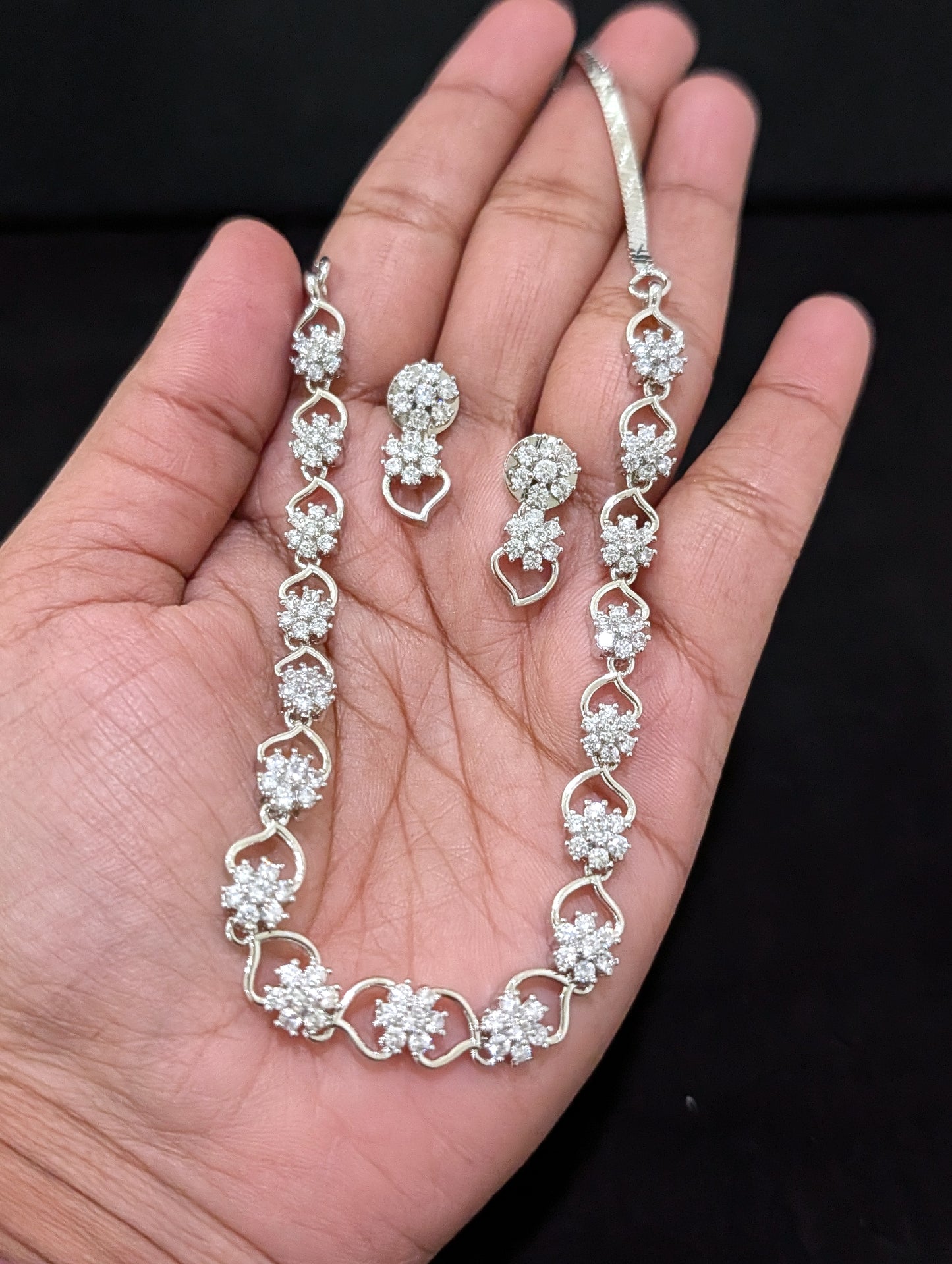 White gold plated White CZ Choker Set - Simpliful