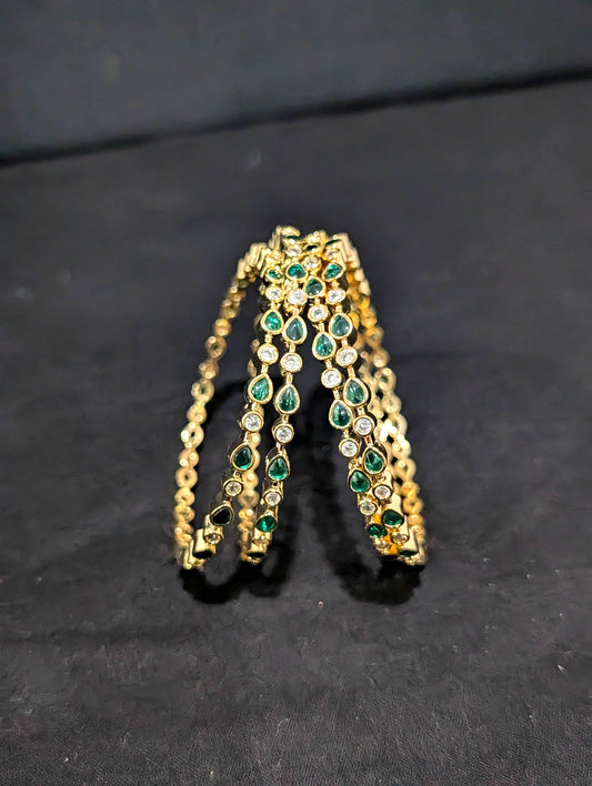 Green kemp White CZ one gram gold polished bangles - Simpliful