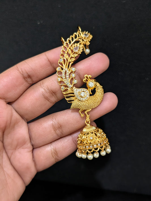 Gold plated Peacock design Cuff Jhumka Earrings - Simpliful