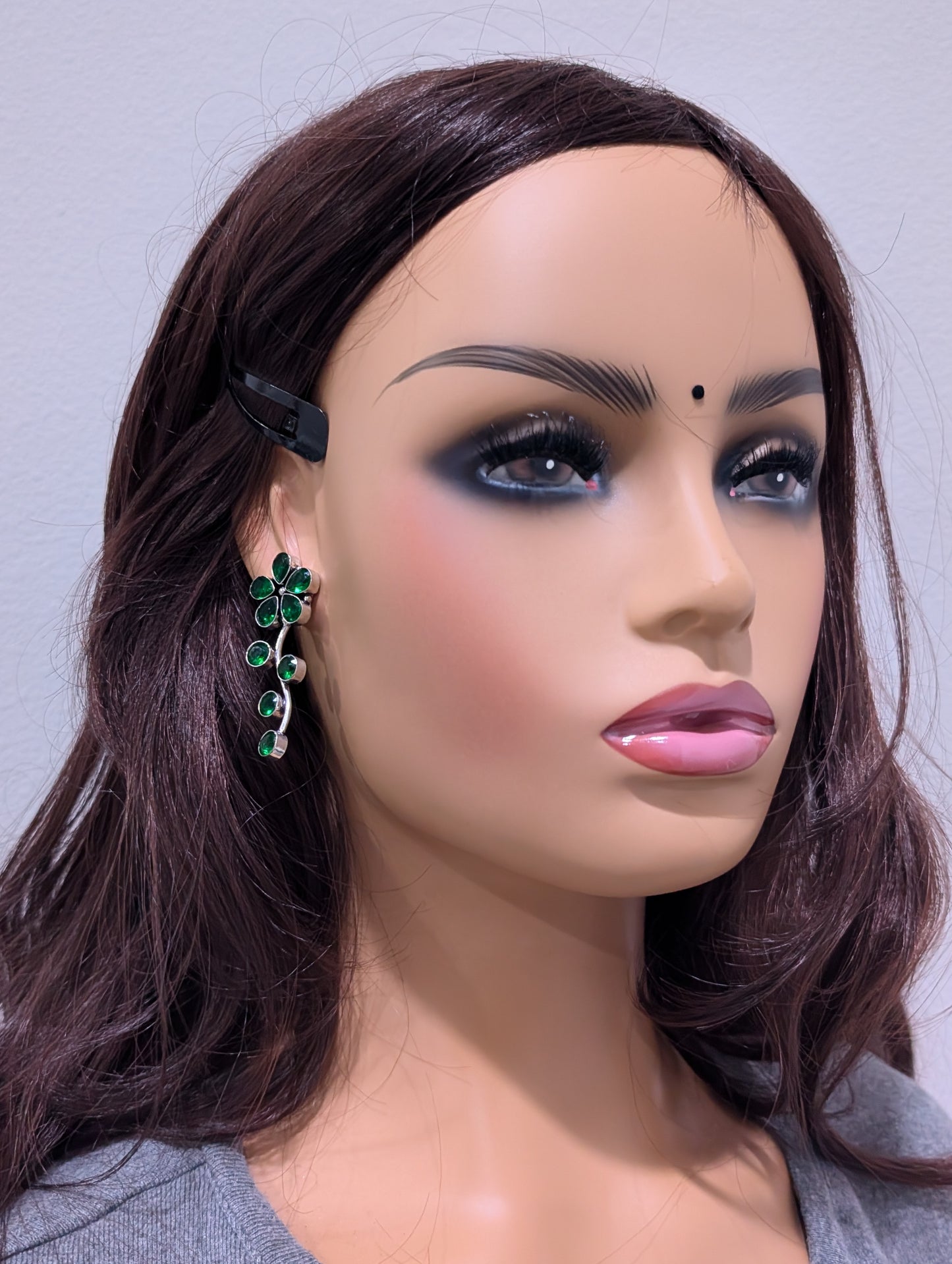 Flower design CZ stone silver plated earrings