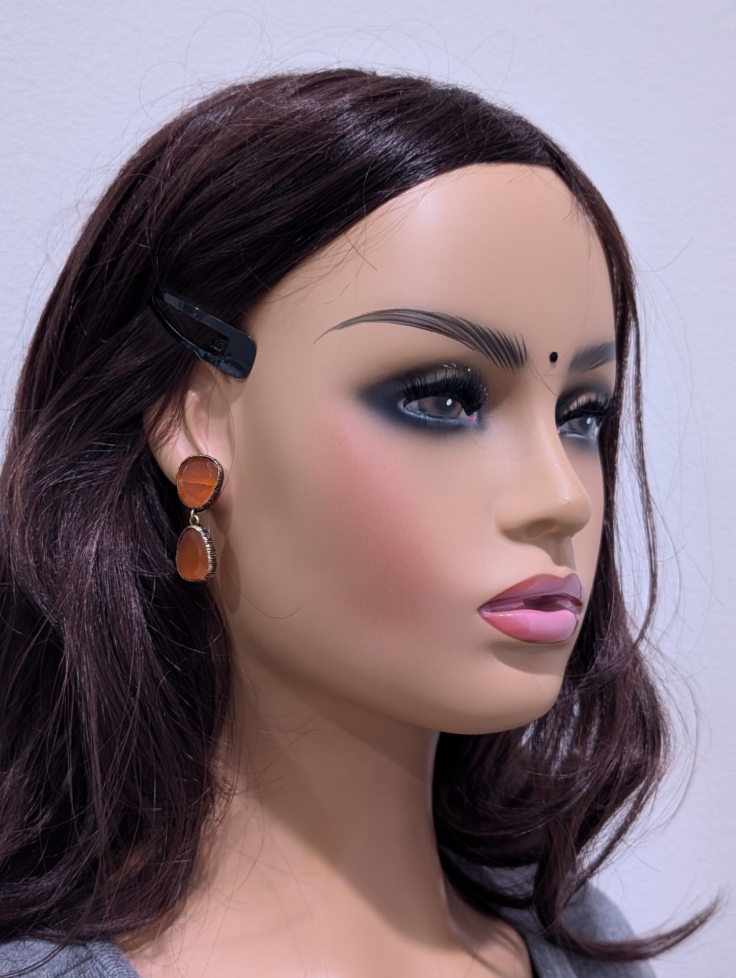 Orange Oval Resin stone Casual Earrings