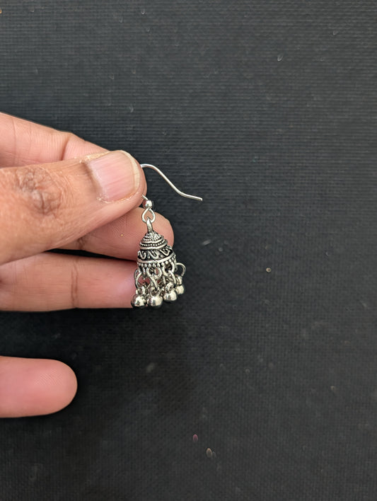 Oxidized silver small hook drop jhumka Earrings