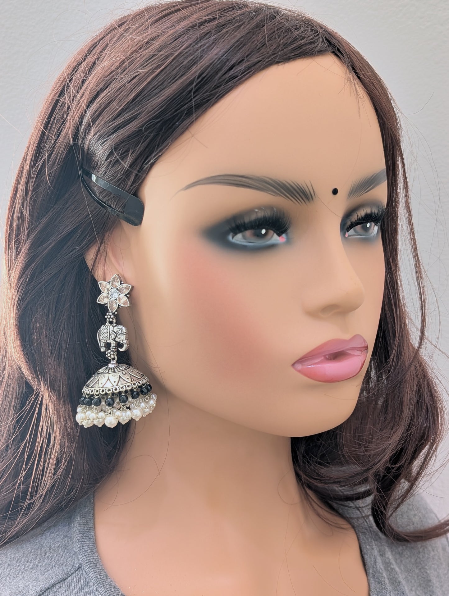Oxidized Silver Elephant design Large Jhumka Earrings - Simpliful