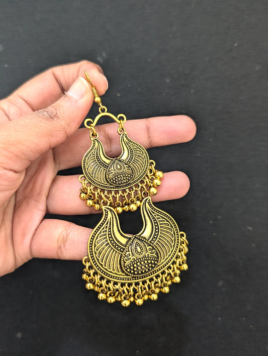 Antique gold plated Long Chandbali Hook drop earrings - D2
