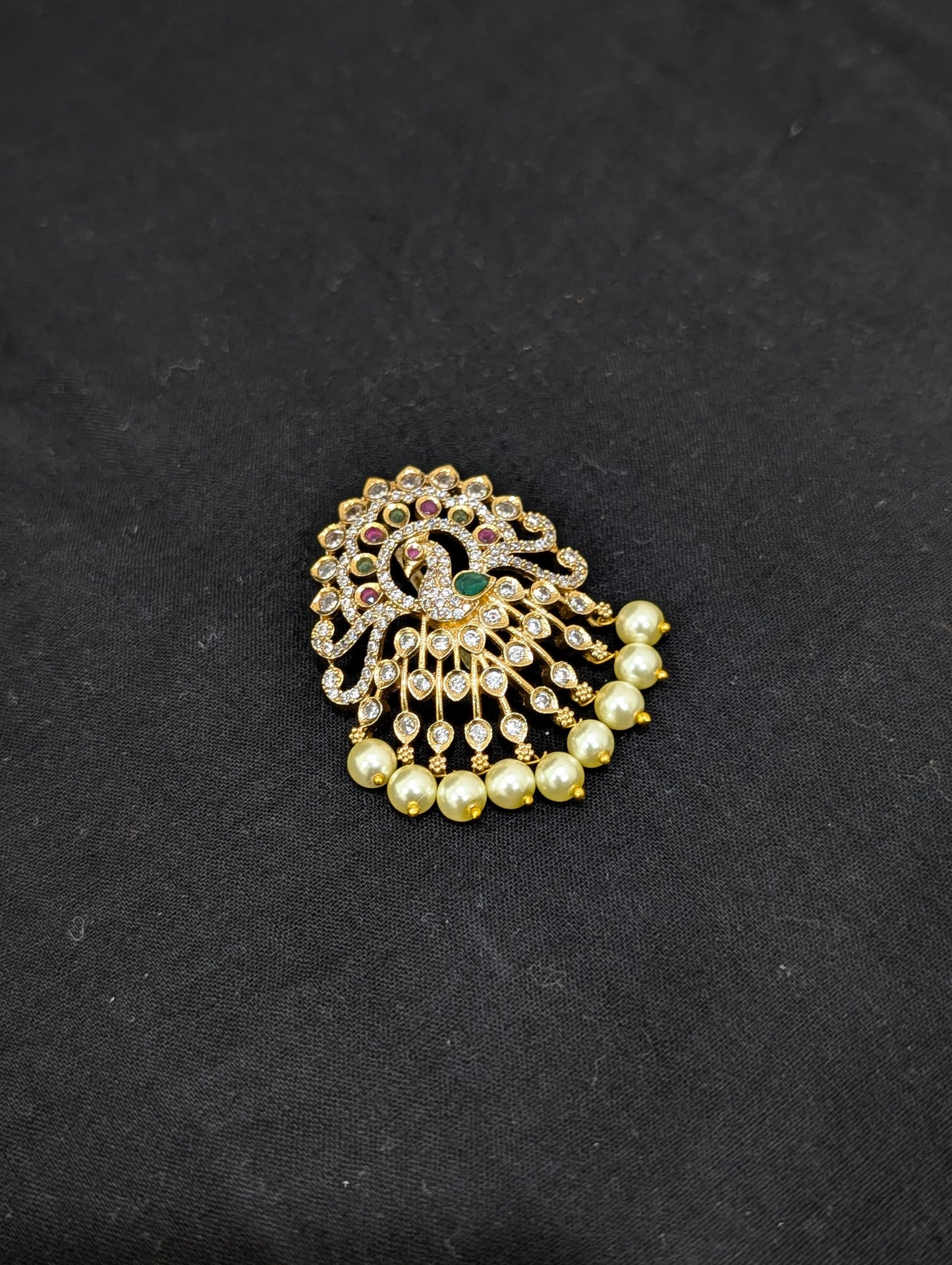 Antique Gold plated Peacock Clip on Hair Brooch