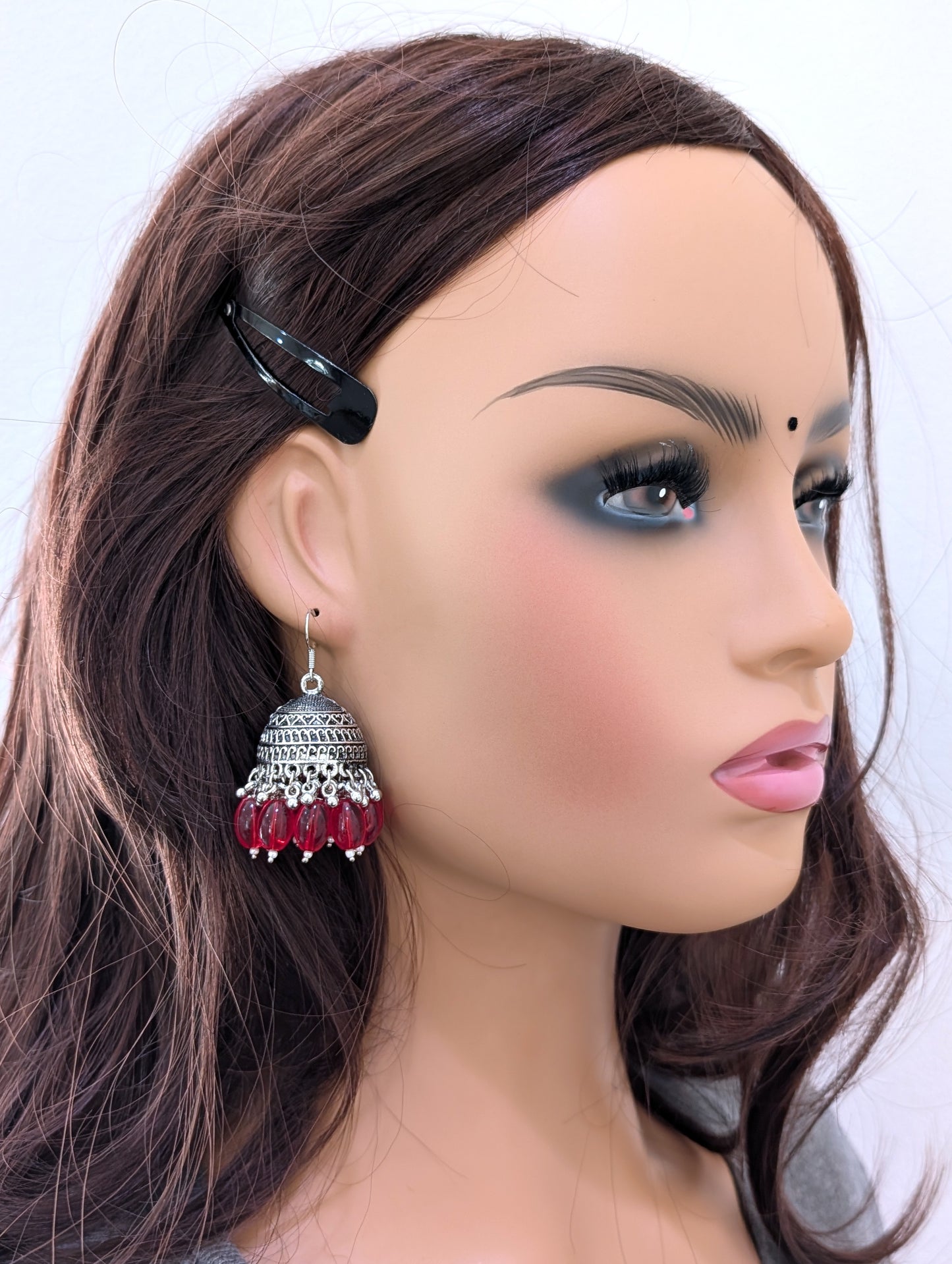 Oxidized silver beaded hook drop Jhumka earrings