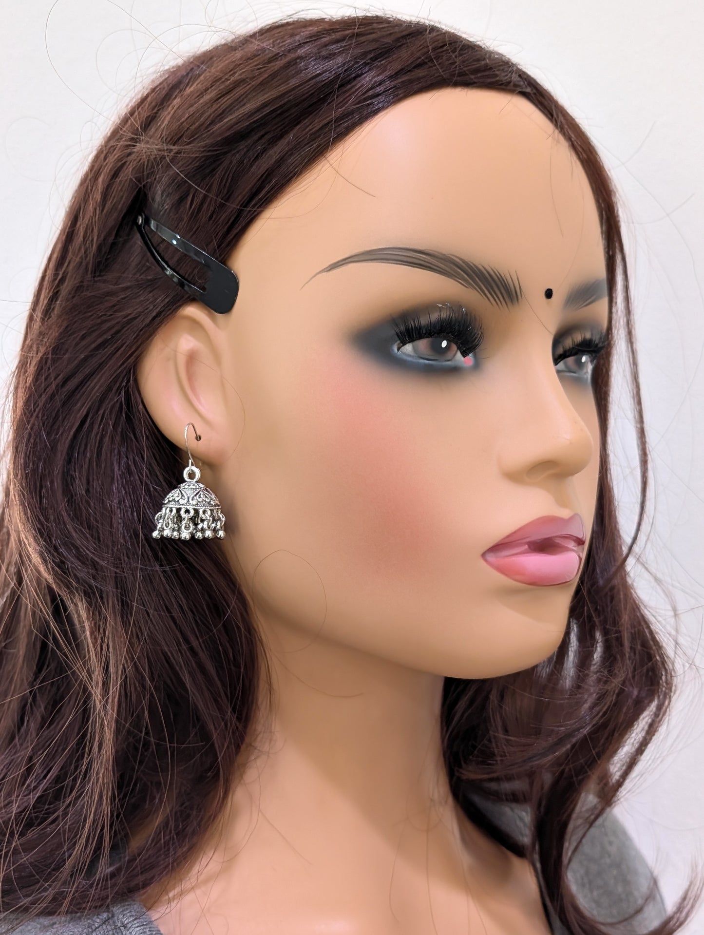 Oxidized silver heart etched hook drop Jhumka earrings