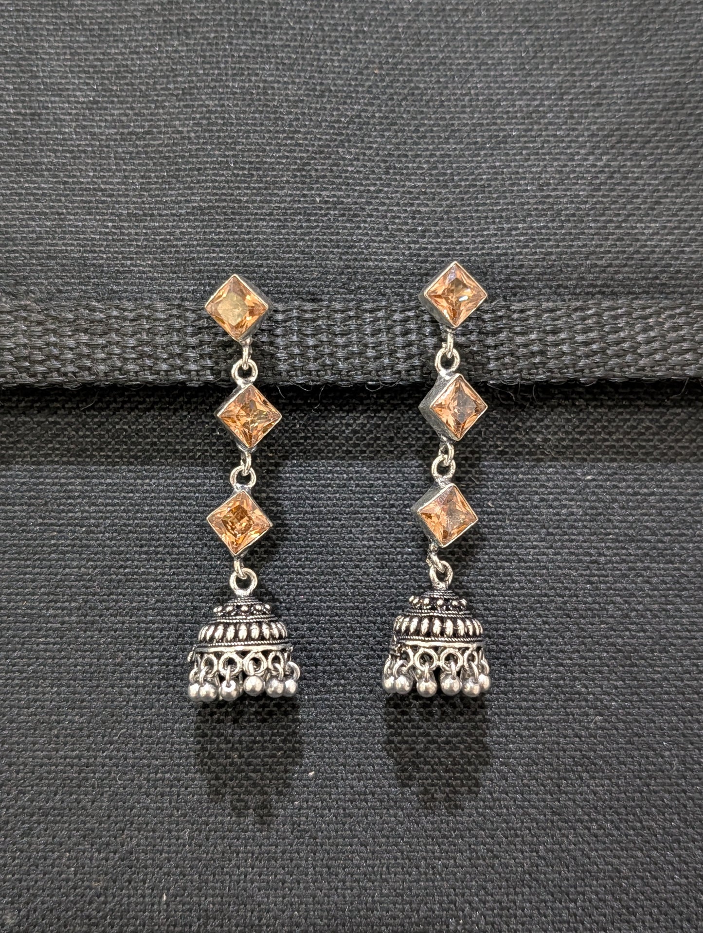 Oxidized Silver Diamond design Jhumka Earrings - Simpliful
