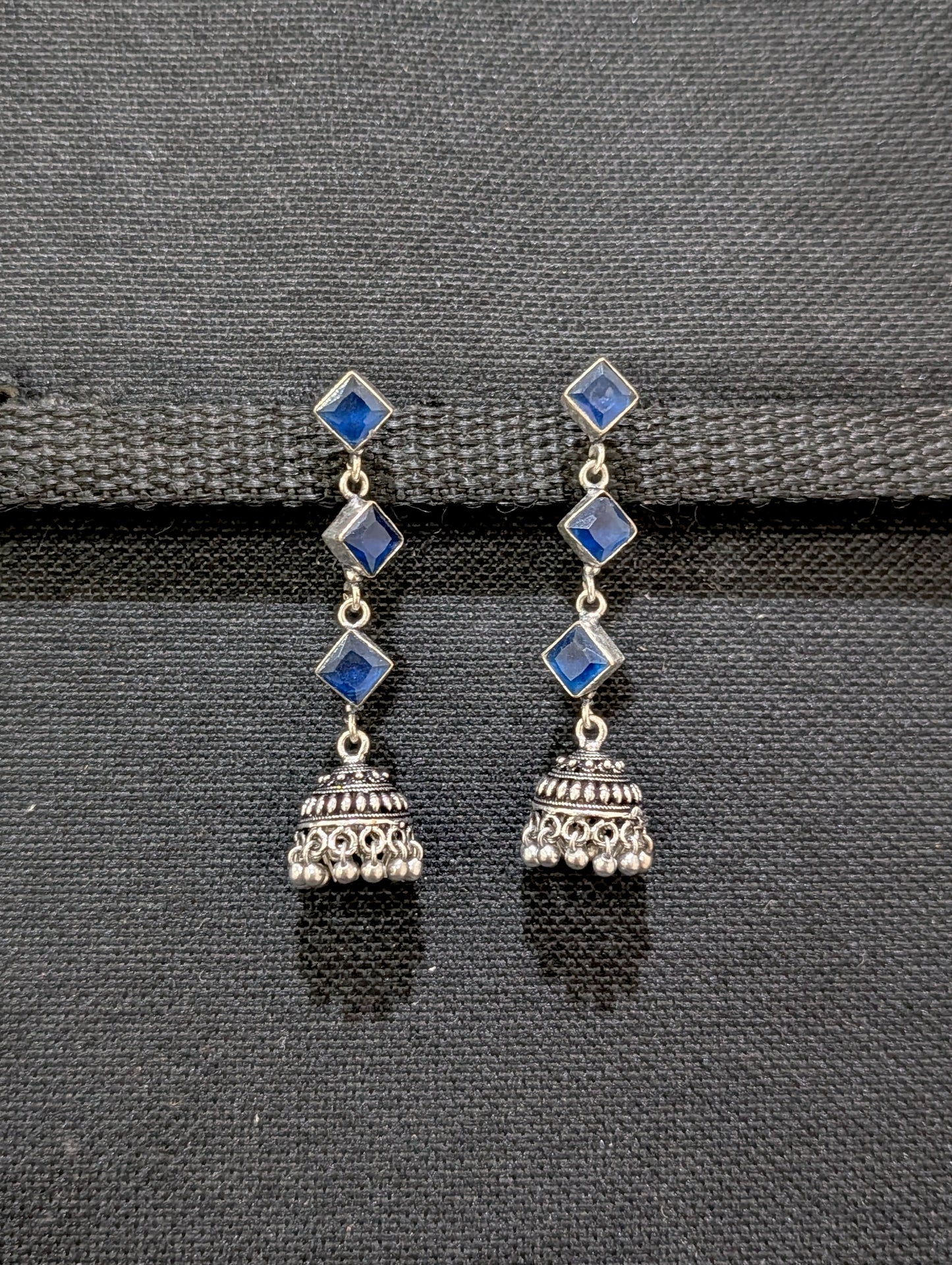 Oxidized Silver Diamond design Jhumka Earrings - Simpliful