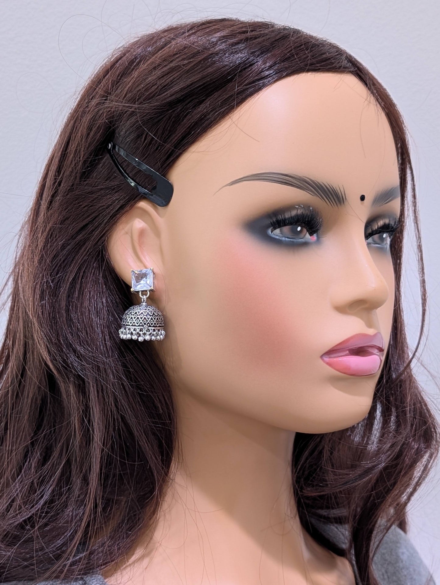 Oxidized silver Square stud Jhumka earrings