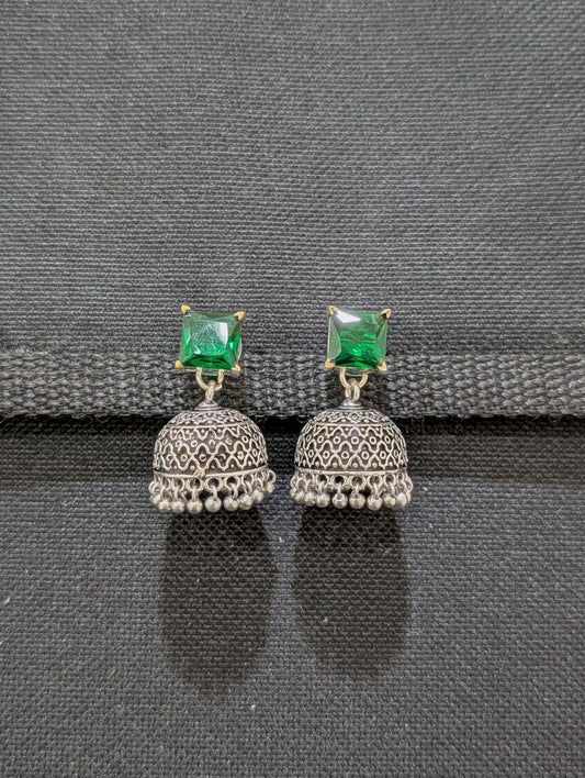 Oxidized silver Square stud Jhumka earrings