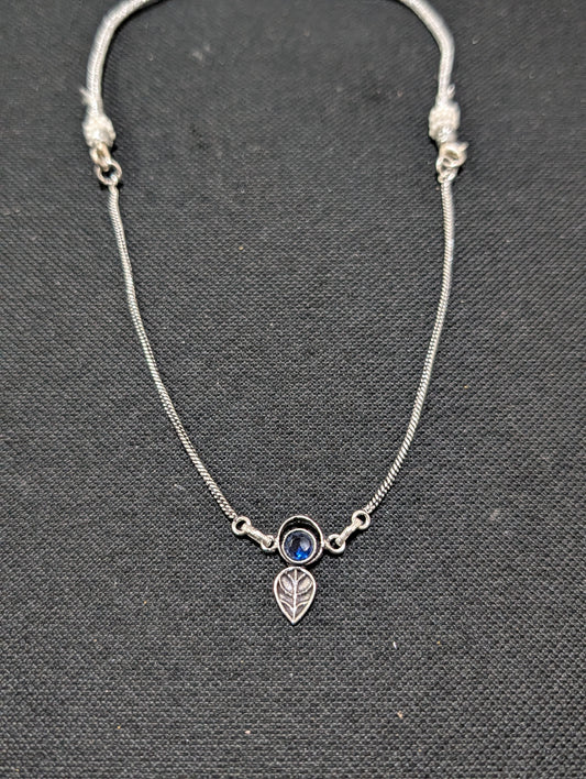 Oxidized silver Leaf charm CZ Choker Necklace