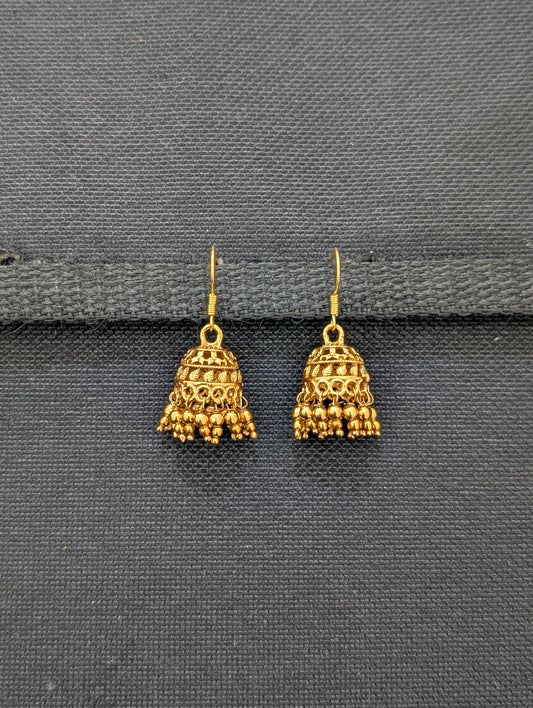 Gold plated beaded hook drop Jhumka Earrings