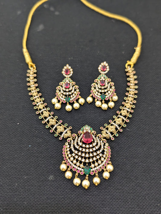 Mehandi gold plated CZ Choker Necklace set