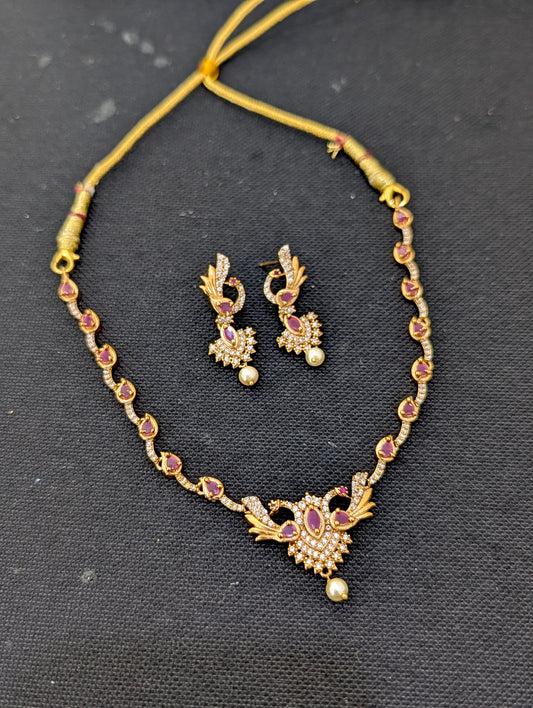 Antique Peacock design CZ Choker Necklace set