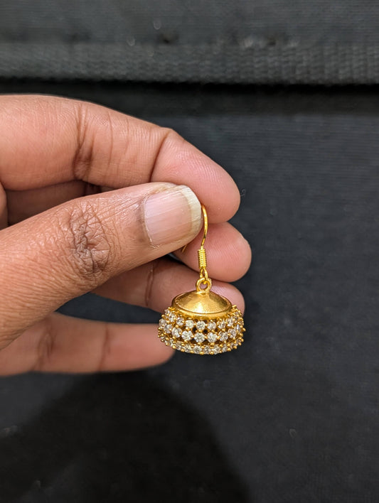 Antique Gold plated CZ hook drop Jhumka Earrings - Simpliful