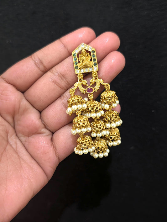 Antique Gold plated CZ multiple Jhumka Earrings