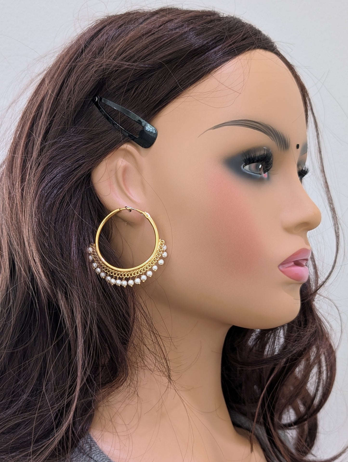 Pearl bead dangle Large hoop earrings - Simpliful