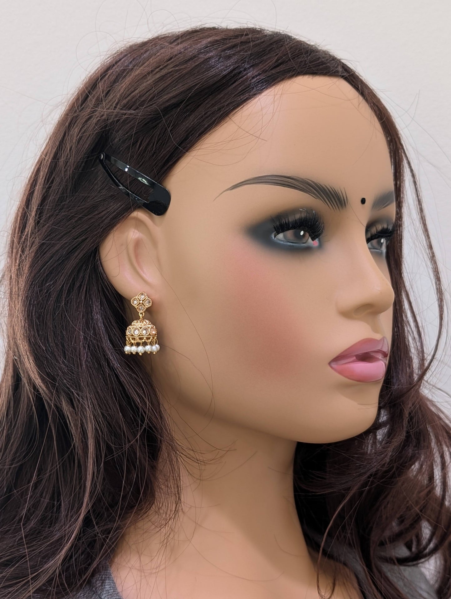 Gold plated Polki small Jhumka Earrings - D1