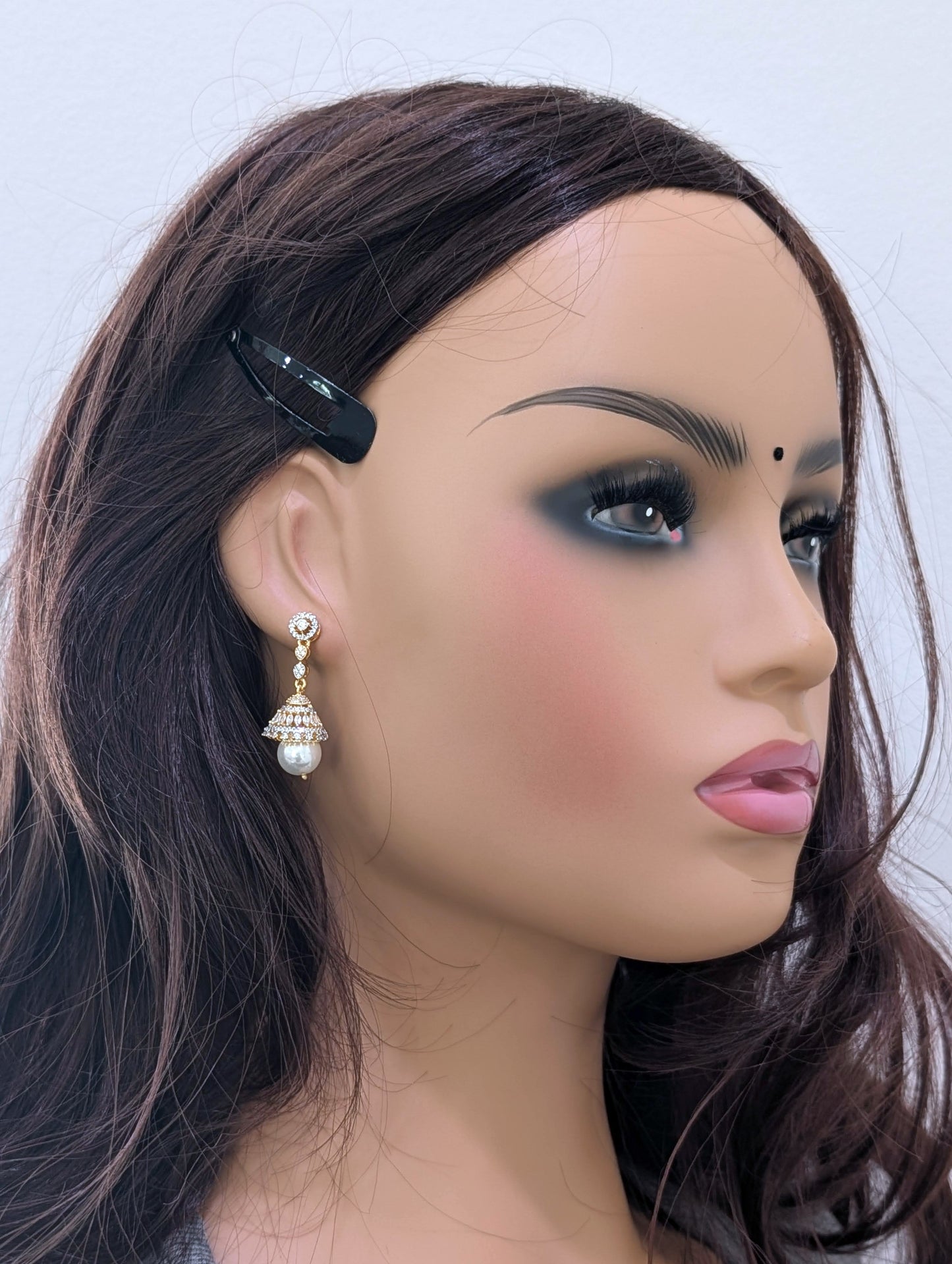 Round CZ dangle Jhumka Earrings - One gram gold plated