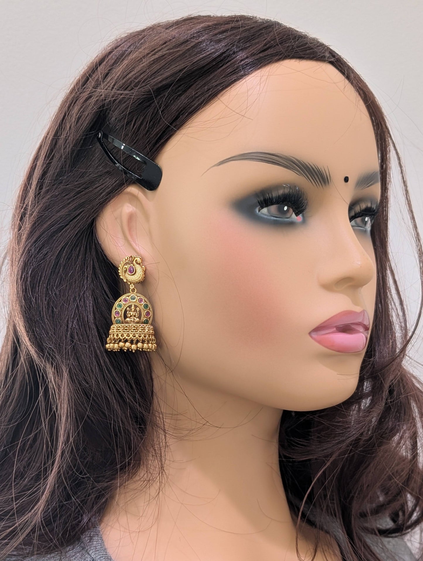 Peacock Stud Kemp Lakshmi ji Jhumka Earrings