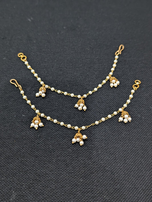 Jhumka dangle Pearl Earrings chain / Maatal / Kaan Chain
